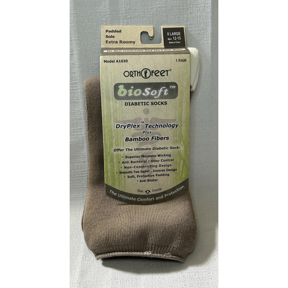 Orthofeet Biosoft Diabetic Socks Sz XL 12-15 Bamboo Fibers DryPlex Technology‎